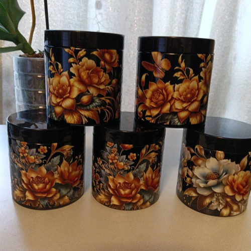 Set of 5 storage containers 500g hand-decorated new
