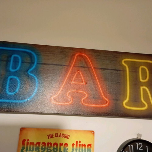 Led sign illuminated "BAR" neon style, wooden, like new