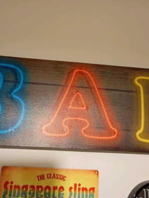 Led sign illuminated "BAR" neon style, wooden, like new