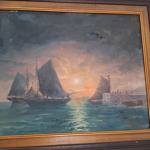 Giorgos Karagiorgis Signed Oil Painting Seascape on Canvas used