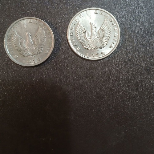 Set of two Greek coins 1973 5 and 10 drachmas Pegasus