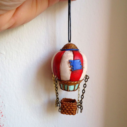 Hot air balloon pendant multicolored made to order from polymer clay