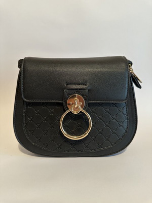 Leather shoulder bag used, black and gold