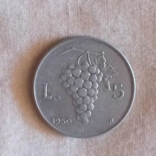 Italian 5 Lire 1950 coin used, aluminum