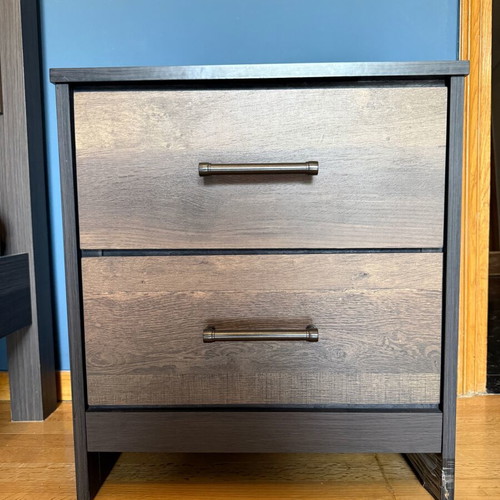 Bedroom furniture set with canopy bed, dresser, mirror, and nightstand