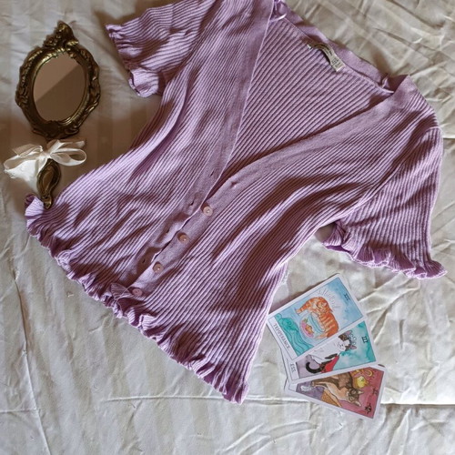 Short-sleeve cardigan used, size S, purple