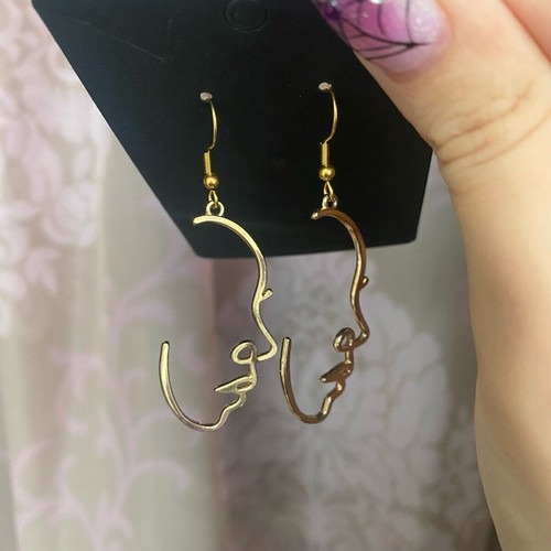 Boho face earrings new with steel hooks gold color