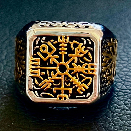 Vegvisir & Yggdrasil ring, US 13, 316L stainless steel