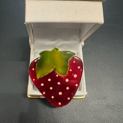 Strawberry ring handmade silver 925 with enamel like new