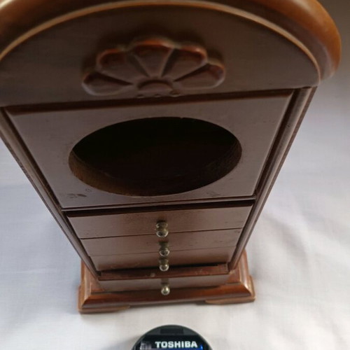 Wooden jewelry box with clock used, brown