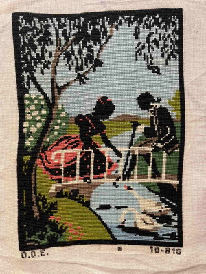 Handmade textile framed artwork, 0.28x0.20 m