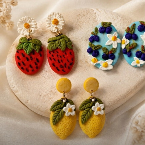 Handmade polymer clay earrings, assorted designs