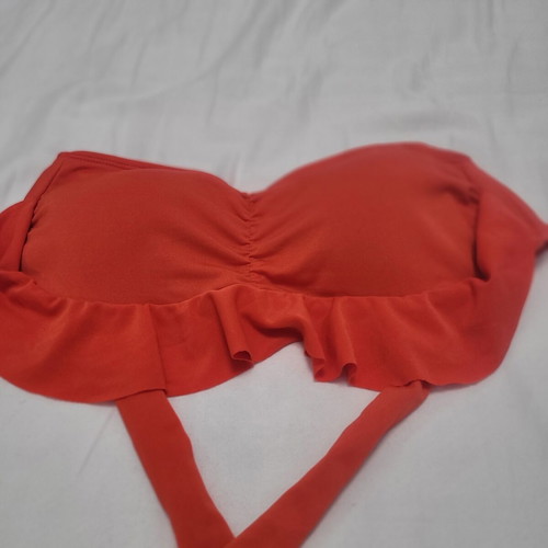 Strapless swimsuit with subtle ruffle, coral, size Small-Medium