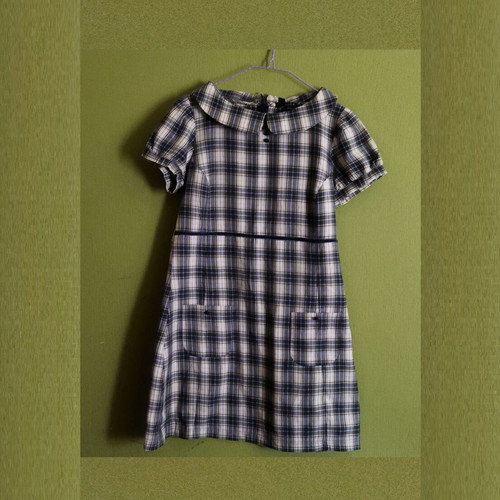 Mini dress used, cotton, with collar and puff sleeve, size L
