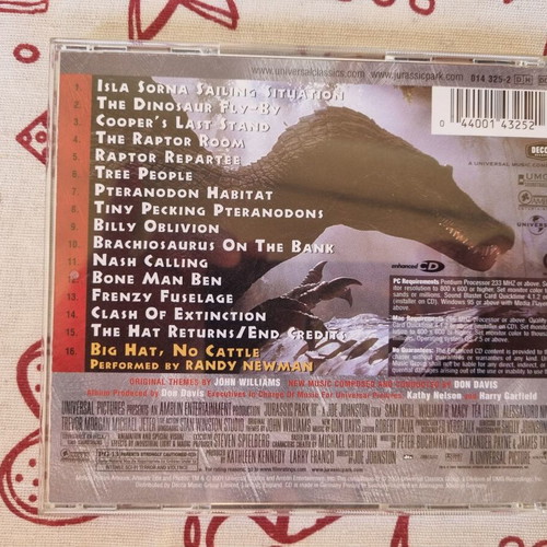 Jurassic Park III Original Soundtrack CD like new, classic
