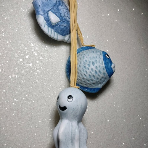 Clay wind chime with fish 70 cm like new