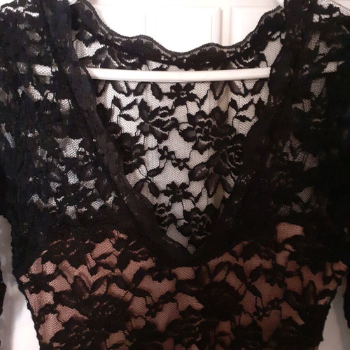 Black lace dress Kikiriki like new, size S, mini with 3/4 sleeves and V neckline