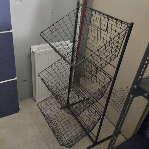 Fruit baskets on floor stand like new, gray with 3 large baskets