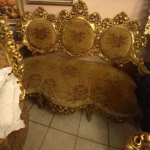 Carved sofa used, three-seat throne and 2 armchairs