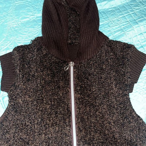 Brown knit bouclé hooded vest Y2K