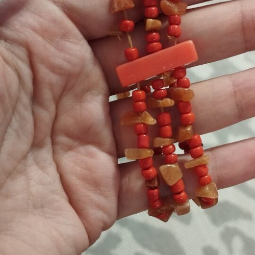 Boho Multi-row Bracelet with Coral and Brown Beads like new
