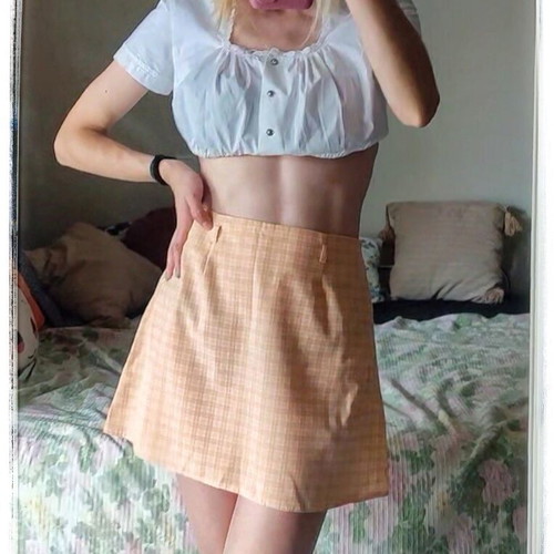 Clockhouse plaid mini skirt orange used, size 36