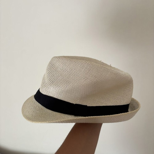 Unisex hat, beige with black band