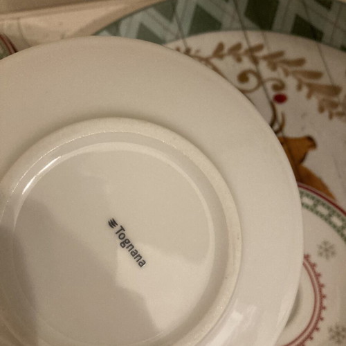 Olimpia Stelvio Christmas Cup Set 6 with Saucers and Large Platter porcelain, like new