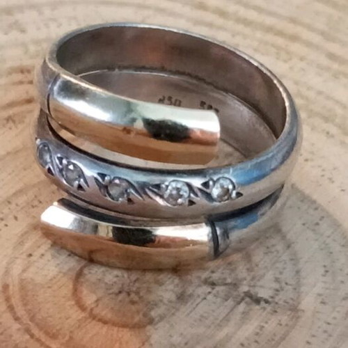 Silver gold ring 925 585 with zircon, like new, size 55