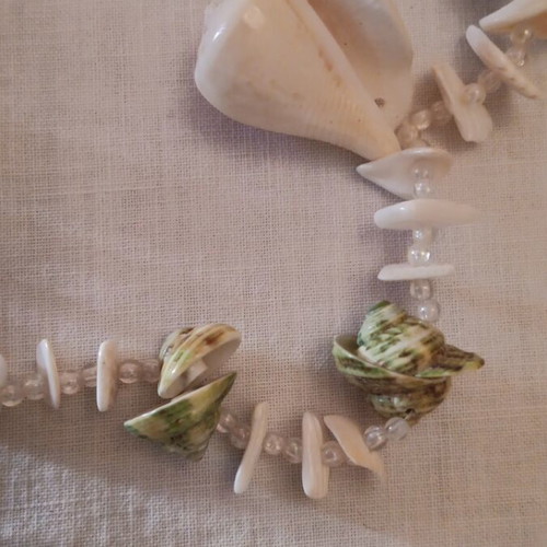 Long necklace made of shells like new, beige and brown