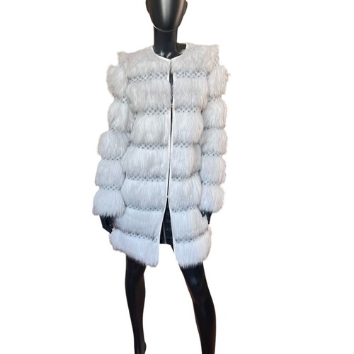 Guess long ice grey faux fur coat like new, size S
