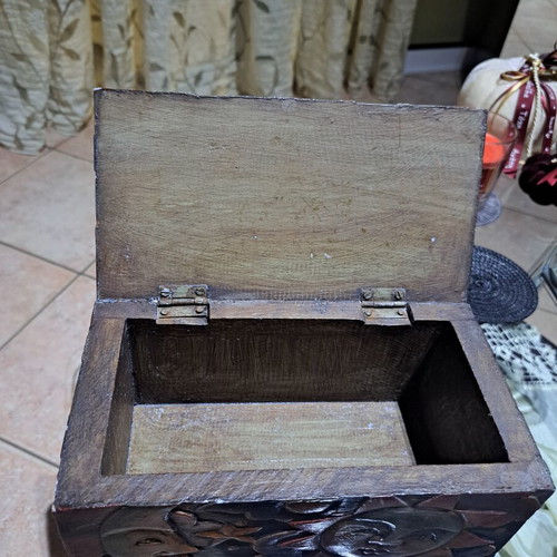 Wooden carved box like new with sun and moon design