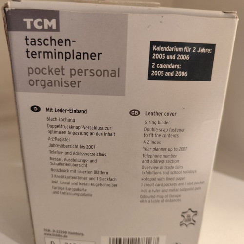 TCM Pocket Personal Organiser Genuine Leather new, 10.5x14.5cm