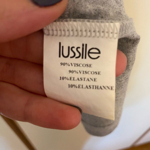 Lussile blouse like new with turtleneck and velour details, black and gray, size S