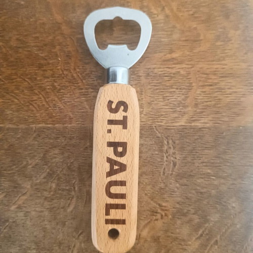 St Pauli bottle opener with wooden handle, new
