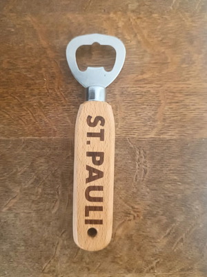 St Pauli bottle opener with wooden handle, new