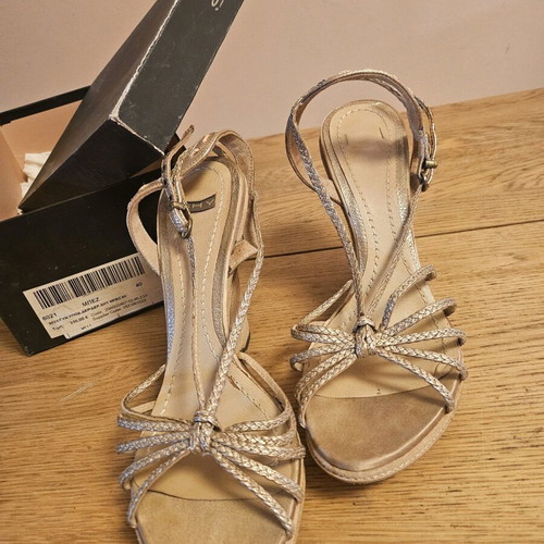 Shy sandals like new, leather gold with matte tan platform heel size 40