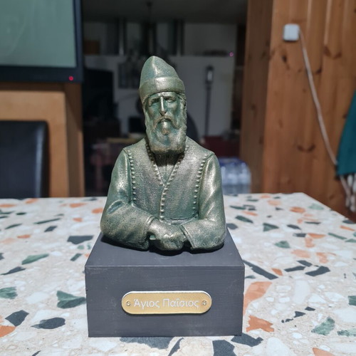 Handmade Saint Paisios figurine with wooden base