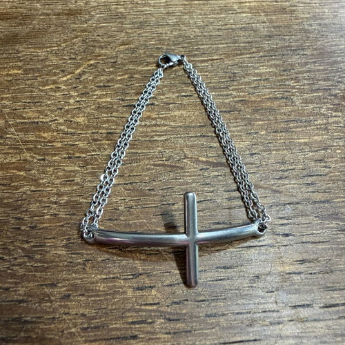 Cross bracelet new, silver and black steel