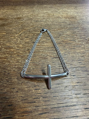 Cross bracelet new, silver and black steel