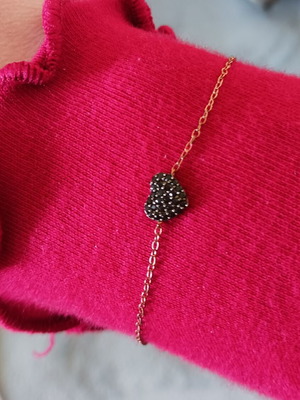 Copper bracelet with heart and black rhinestones new