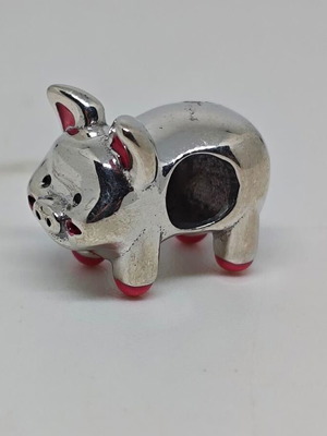 Silver Pig Charm 925 with Pink Enamel like new