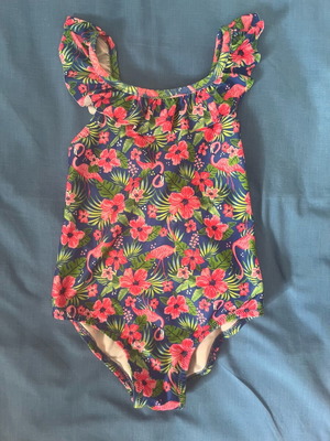 Benetton one-piece swimsuit size XXS 3-4 years like new, blue with pink