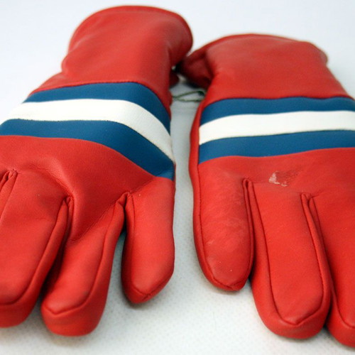 Vintage winter leather gloves red, new from the 80s