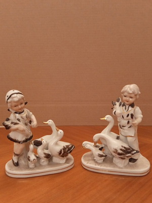 Vintage Capodimonte porcelain figurines boy and girl with geese