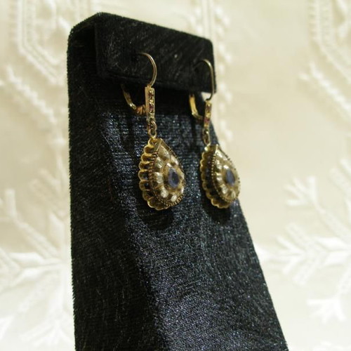 Victorian gold earrings 9 carat like new with diamonds, sapphires and rubies