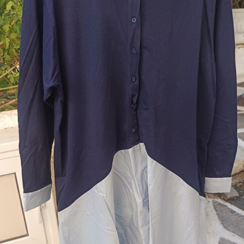 Nunu cotton shirt with integrated shirt, size S oversized, blue