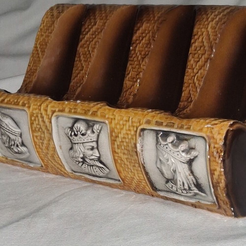 Vintage Majolica Four-Pipe Stand with King and Queen Reliefs