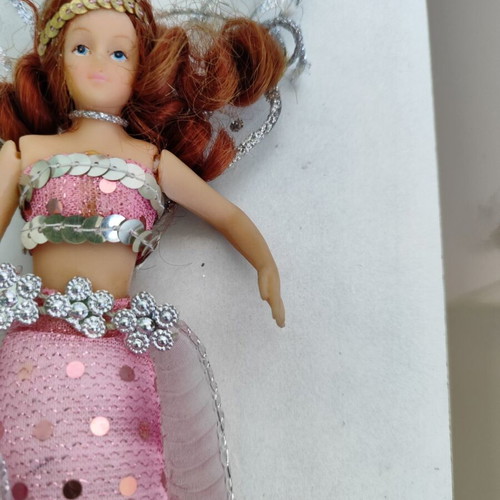 Fairy Mermaid Decorative Doll like new with pink tail and silver wings