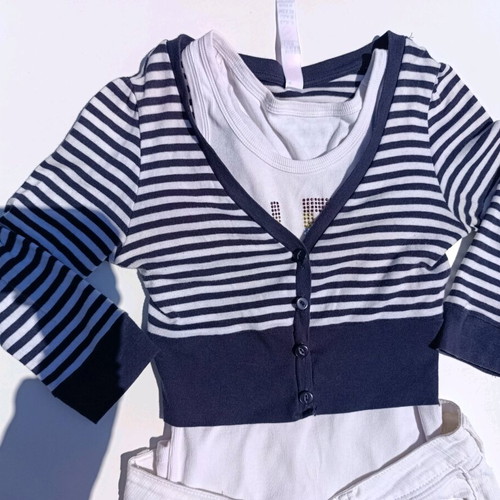 Zara Striped Crop Cardigan Like New, Blue-White
